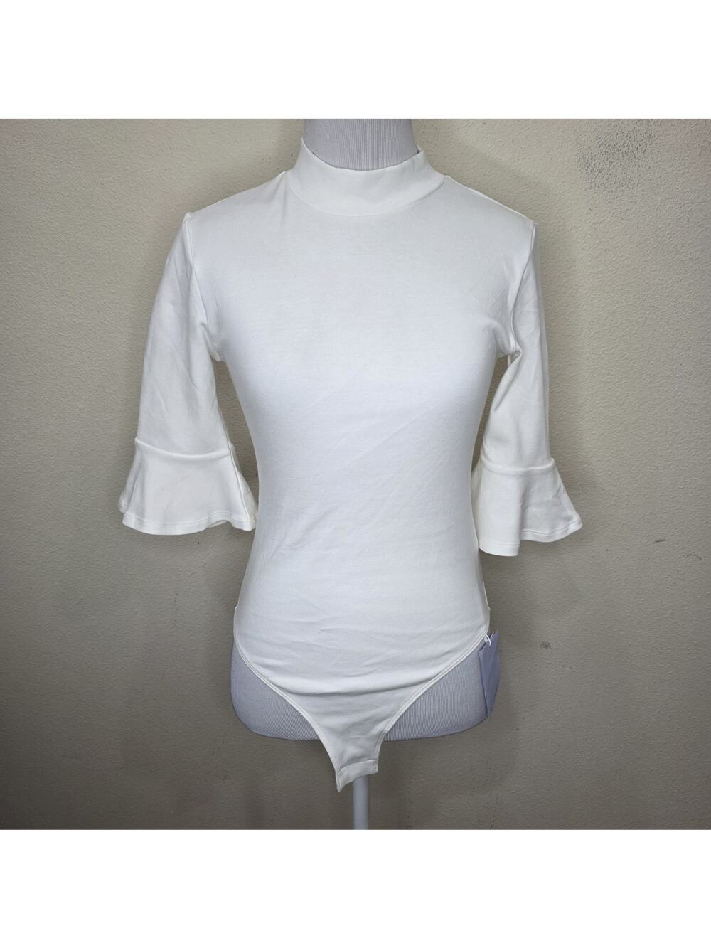 MANGOPOP Women's White 3/4 Bell Sleeve Bodysuit Size Small NEW